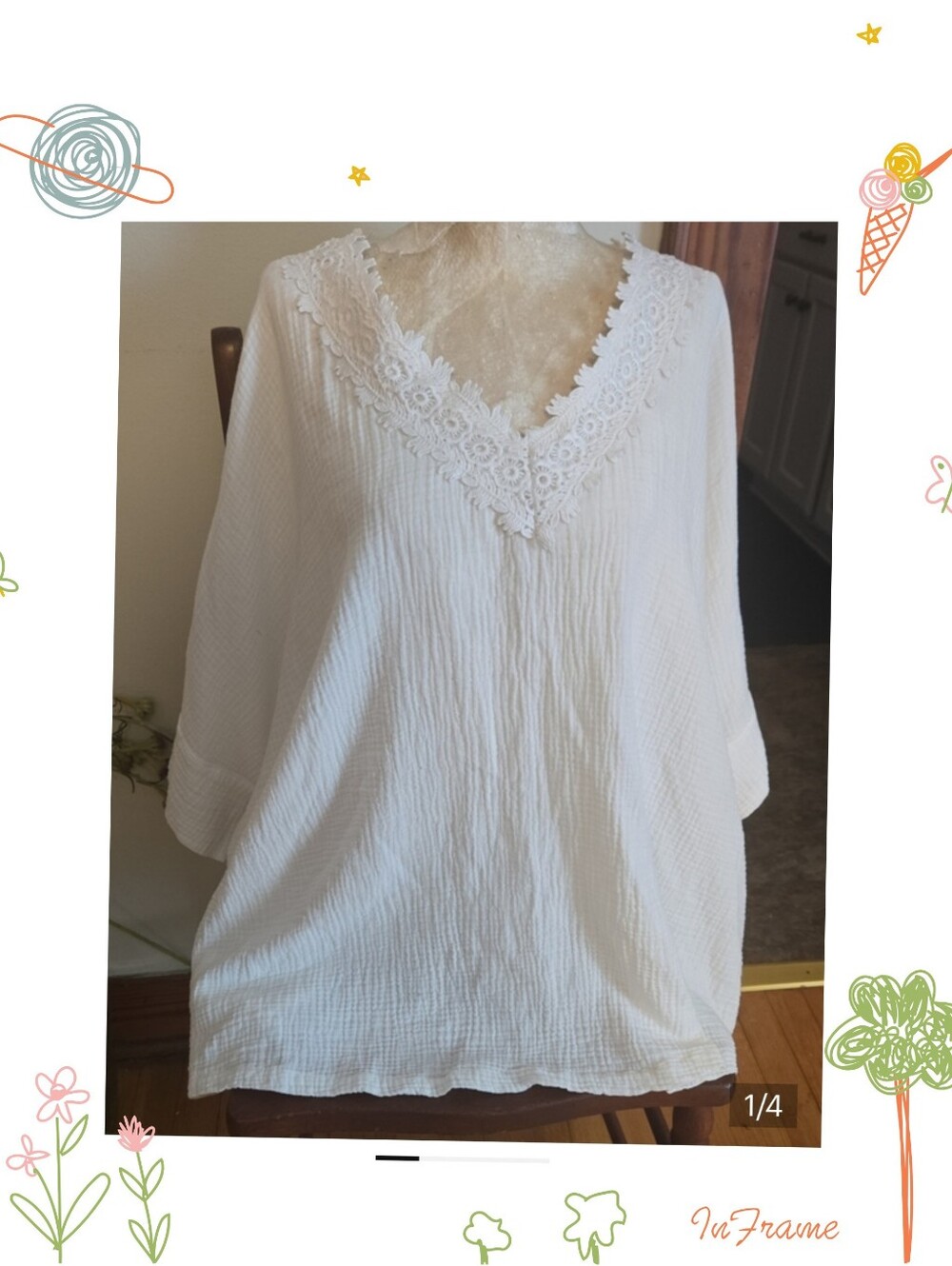 Jones New York White Lace V-Neck Gauze Swim Coverup Size 3x